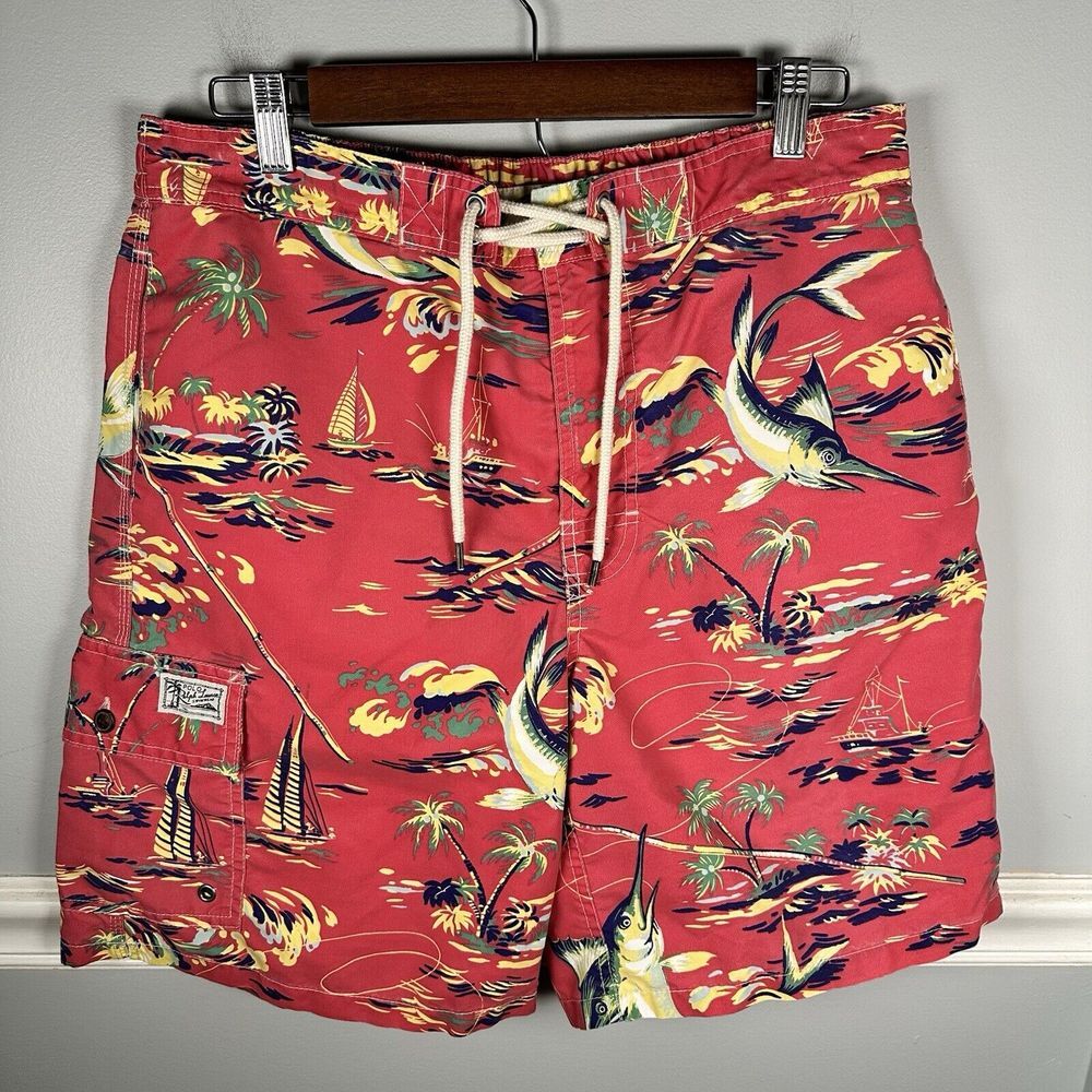 Polo Ralph Lauren Swim Trunks Medium Ocean‎ Sailboats All Over Print Shorts